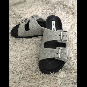 Steve Madden Double Buckle Grey Slip-on Sandal